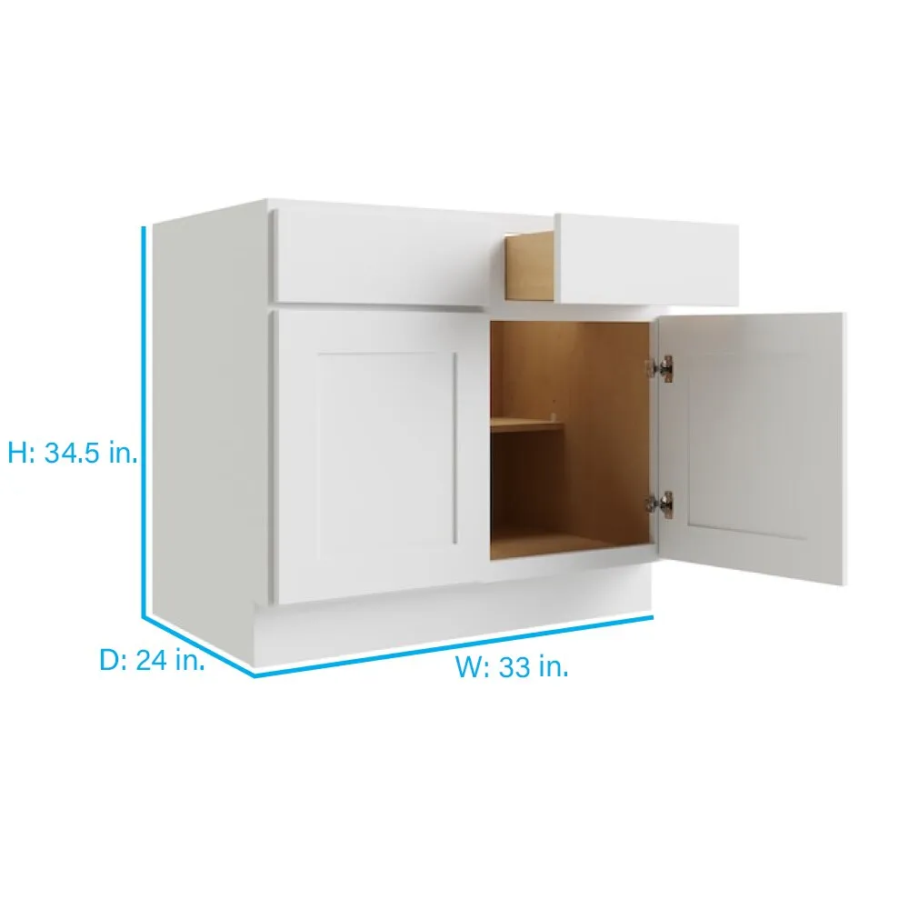 RELIABILT Parkstone 33-in W x 34.5-in H x 24-in D White 2-Drawers Base Fully Assembled Plywood Cabinet (Flat Panel Shaker Style), photo 2 of 2