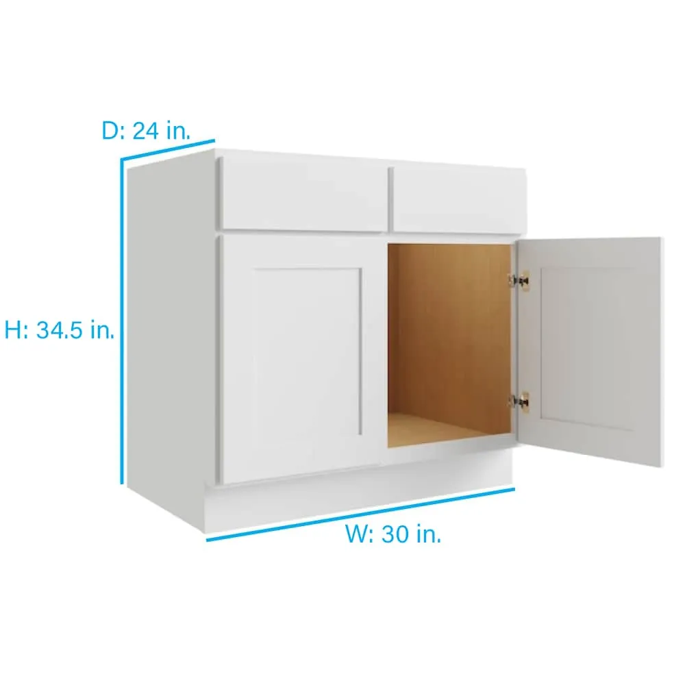 RELIABILT Parkstone 30-in W x 34.5-in H x 24-in D White Sink Base Fully Assembled Plywood Cabinet (Flat Panel Shaker Style), photo 2 of 2