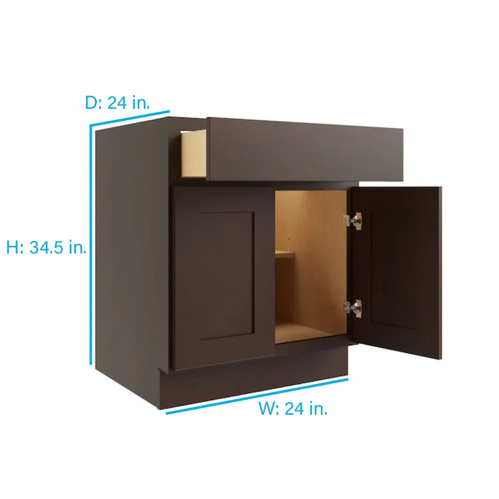 RELIABILT Parkstone 24-in W x 34.5-in H x 24-in D Espresso 1-Drawer Base Fully Assembled Plywood Cabinet (Flat Panel Shaker Style), photo 2 of 2