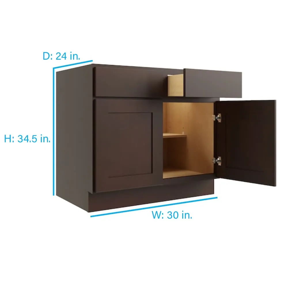 RELIABILT Parkstone 30-in W x 34.5-in H x 24-in D Espresso 2-Drawers Base Fully Assembled Plywood Cabinet (Flat Panel Shaker Style), photo 2 of 7