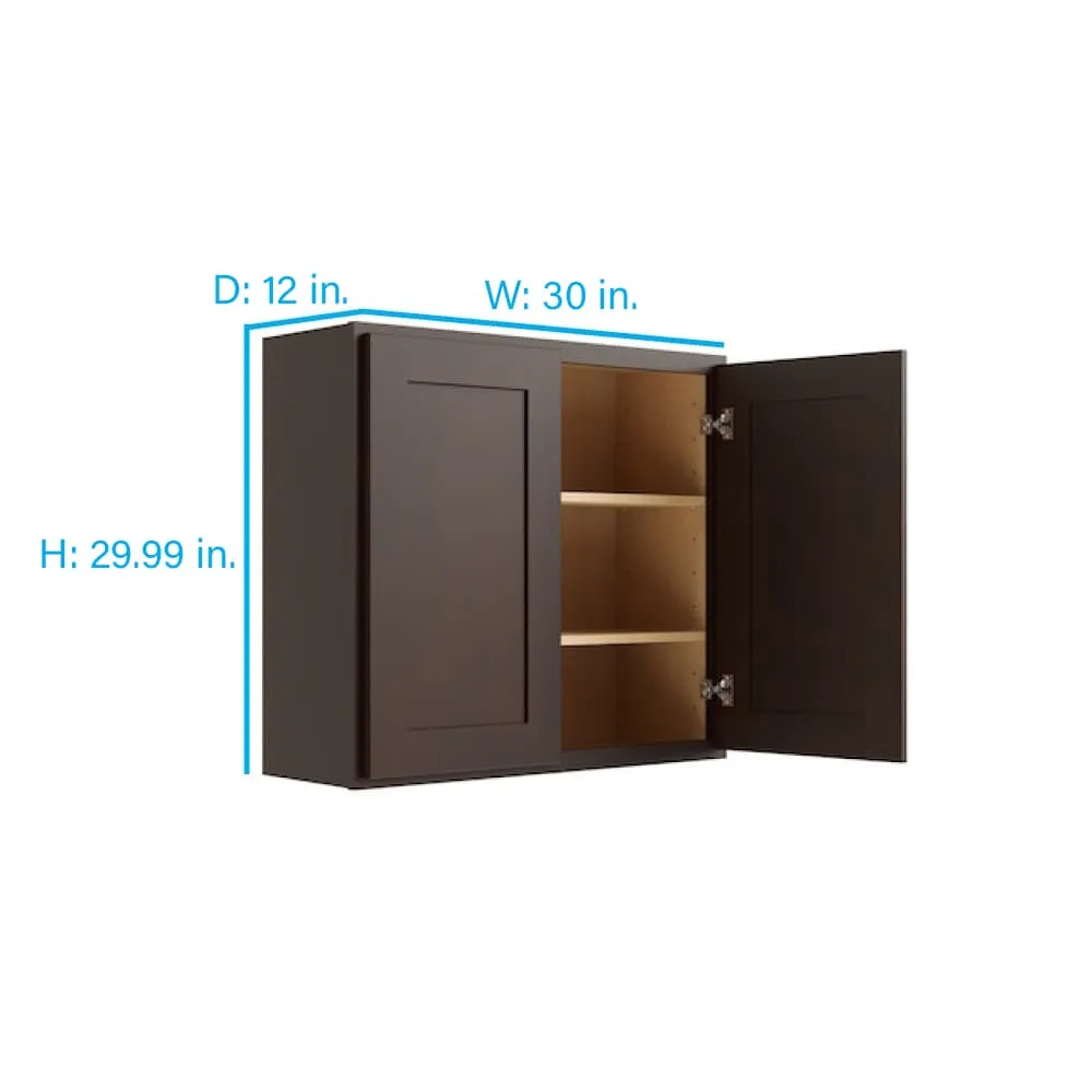 RELIABILT Parkstone 30-in W x 30-in H x 12-in D Espresso Wall Fully Assembled Plywood Cabinet (Shaker Door Style), photo 2 of 2