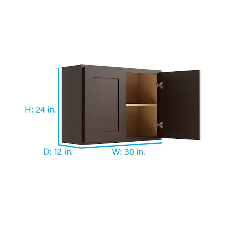 RELIABILT Parkstone 30-in W x 24-in H x 12-in D Espresso Wall Fully Assembled Plywood Cabinet (Shaker Door Style), photo 2 of 2