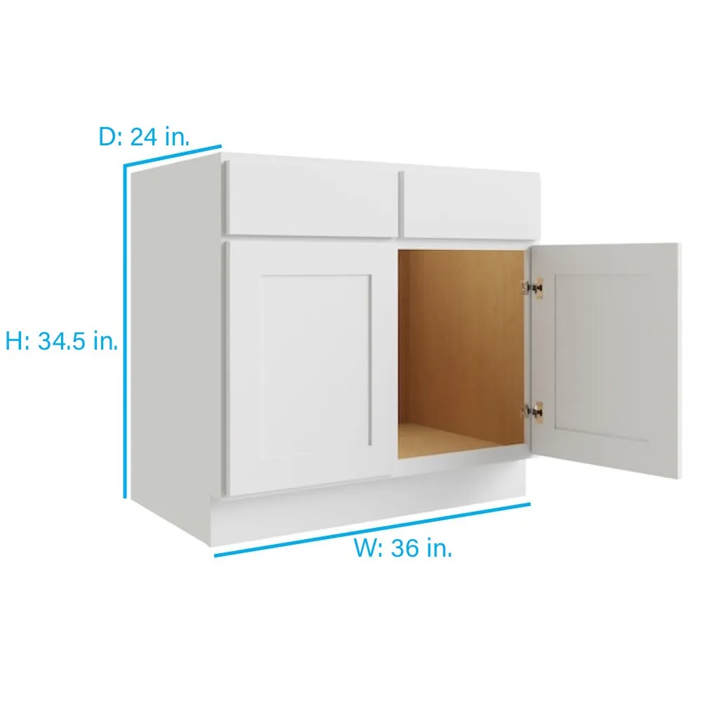 RELIABILT Parkstone 36-in W x 34.5-in H x 24-in D White Sink Base Fully Assembled Plywood Cabinet (Flat Panel Shaker Style), photo 2 of 2