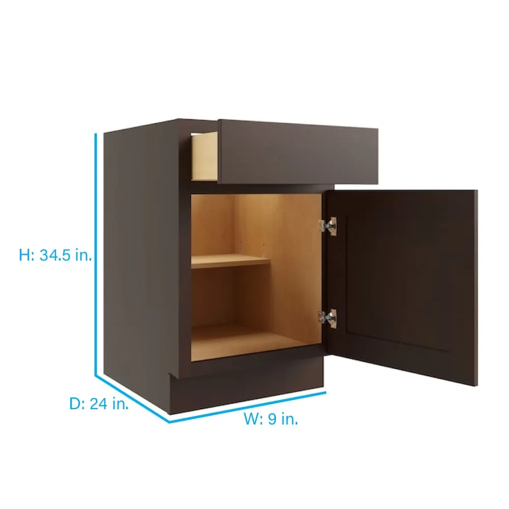 RELIABILT Parkstone 9-in W x 34.5-in H x 24-in D Espresso 1-Drawer Base Fully Assembled Plywood Cabinet (Flat Panel Shaker Style), photo 2 of 7