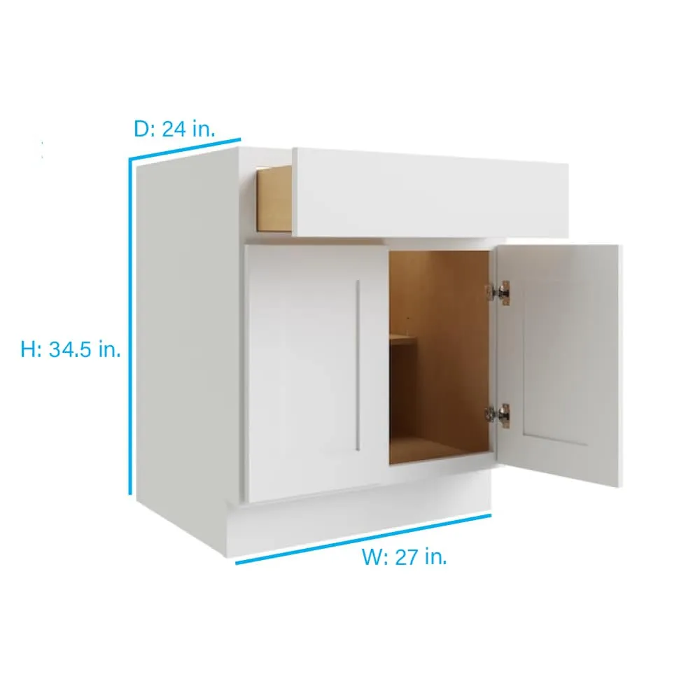 RELIABILT Parkstone 27-in W x 34.5-in H x 24-in D White 1-Drawer Base Fully Assembled Plywood Cabinet (Flat Panel Shaker Style), photo 2 of 2
