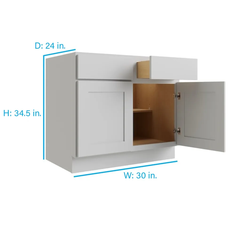 RELIABILT Parkstone 30-in W x 34.5-in H x 24-in D Grey 2-Drawers Base Fully Assembled Plywood Cabinet (Flat Panel Shaker Style), photo 2 of 2