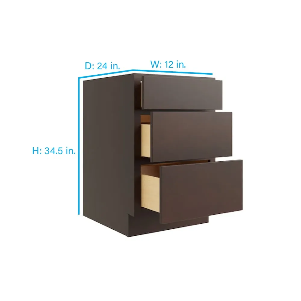 RELIABILT Parkstone 12-in W x 34.5-in H x 24-in D Espresso 3-Drawer Base Fully Assembled Plywood Cabinet (Flat Panel Style), photo 2 of 2