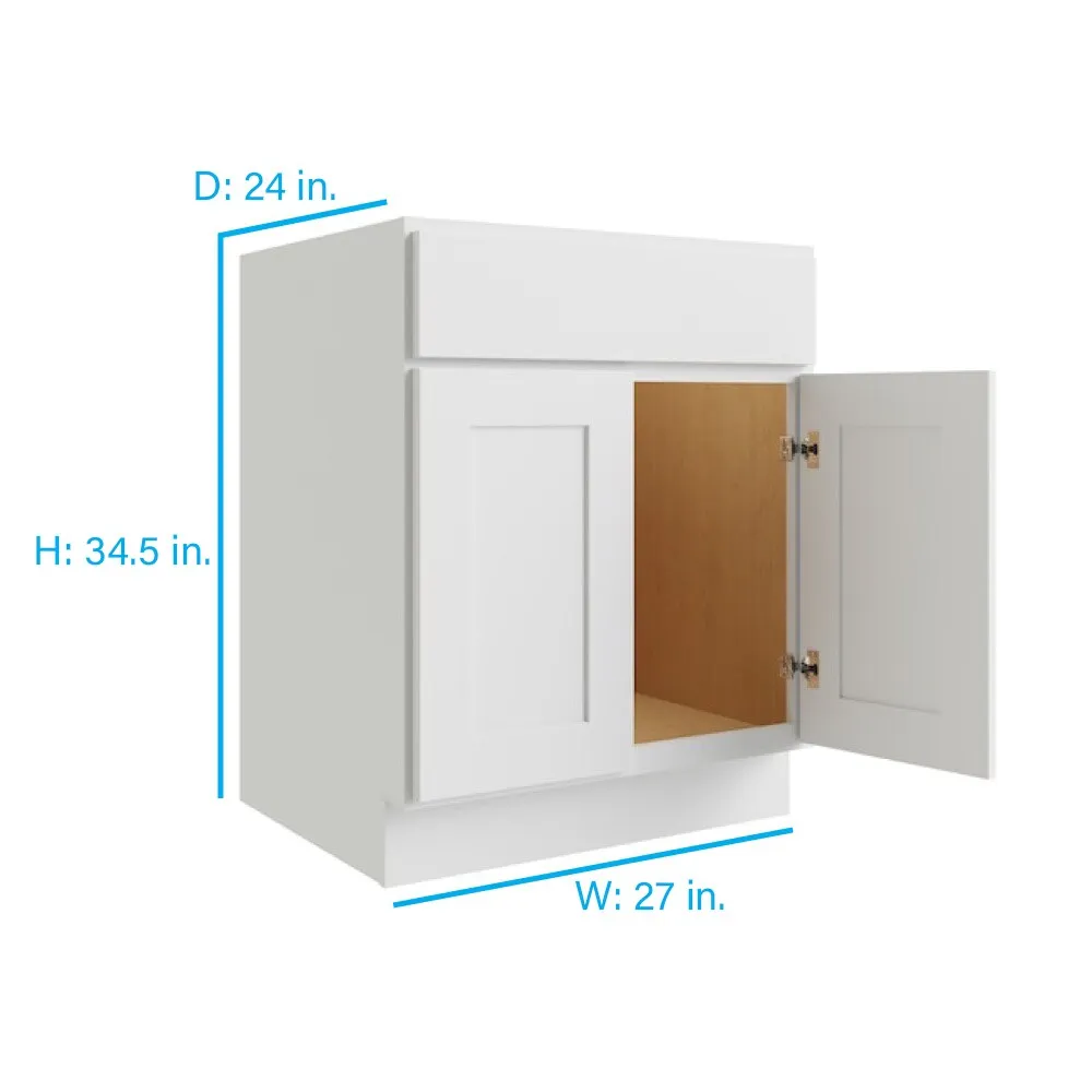 RELIABILT Parkstone 27-in W x 34.5-in H x 24-in D White Sink Base Fully Assembled Plywood Cabinet (Flat Panel Shaker Style), photo 2 of 9