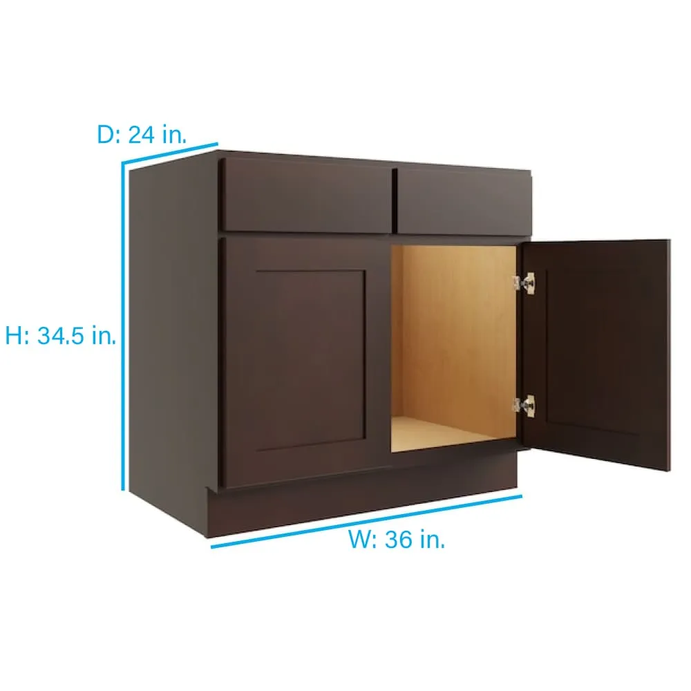 RELIABILT Parkstone 36-in W x 34.5-in H x 24-in D Espresso Sink Base Fully Assembled Plywood Cabinet (Flat Panel Shaker Style), photo 2 of 2