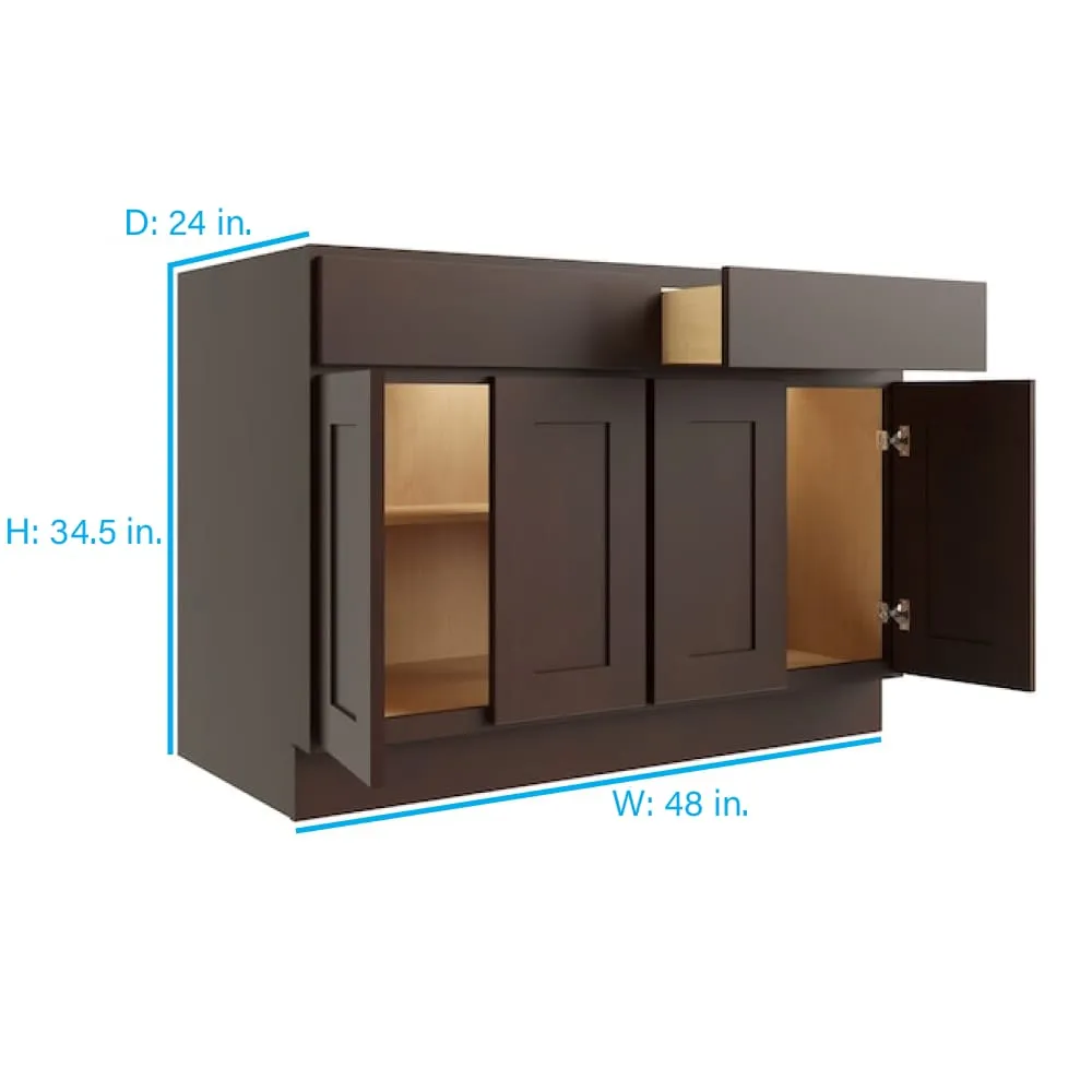 RELIABILT Parkstone 48-in W x 34.5-in H x 24-in D Espresso 2-Drawers Base Fully Assembled Plywood Cabinet (Flat Panel Shaker Style), photo 2 of 2