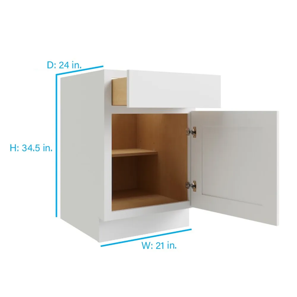 RELIABILT Parkstone 21-in W x 34.5-in H x 24-in D White 1-Drawer Base Fully Assembled Plywood Cabinet (Flat Panel Shaker Style), photo 2 of 9