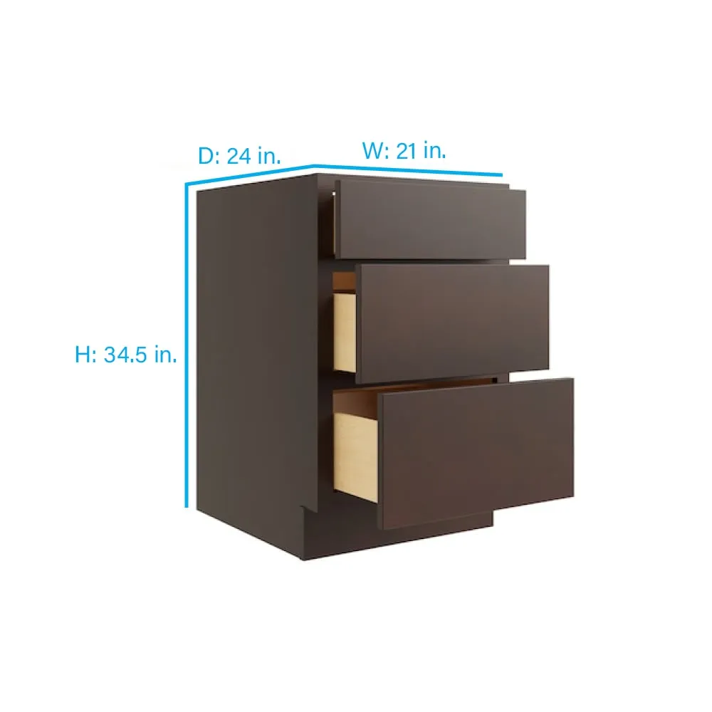 RELIABILT Parkstone 21-in W x 34.5-in H x 24-in D Espresso 3-Drawer Base Fully Assembled Plywood Cabinet (Flat Panel Style), photo 2 of 2