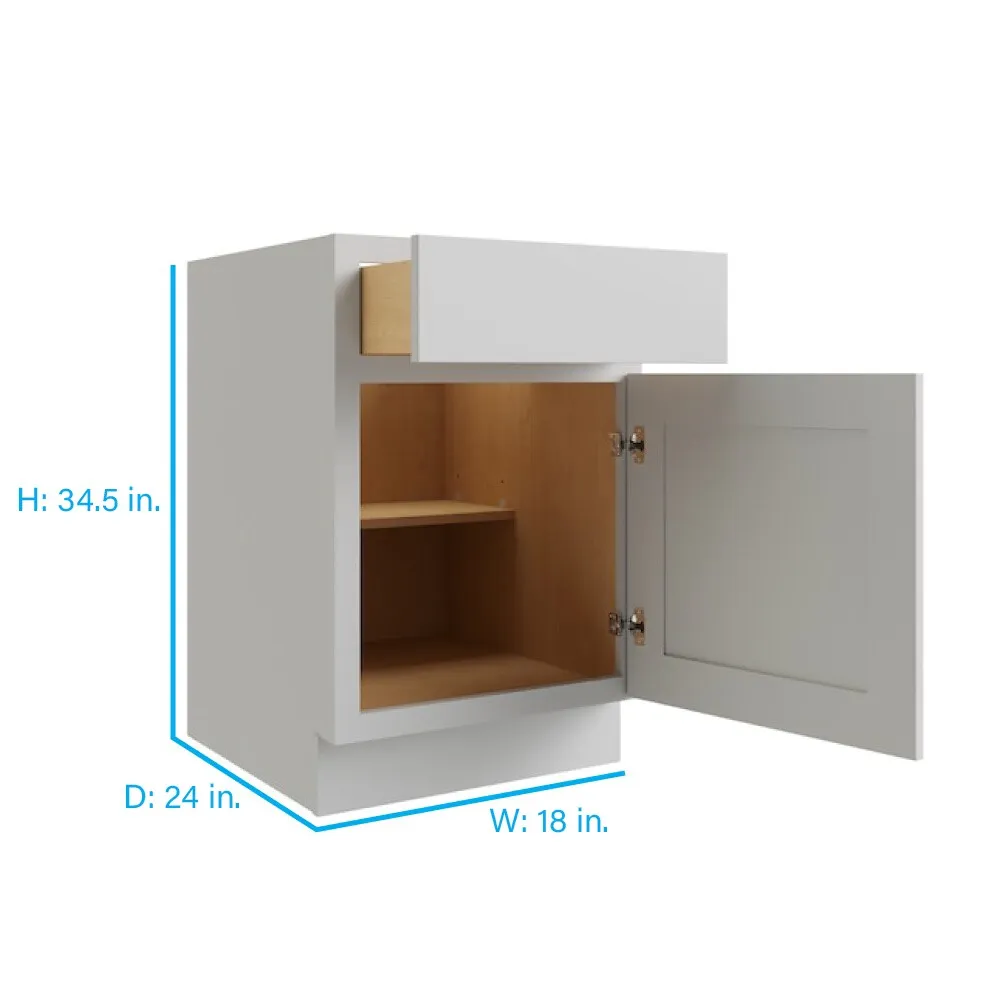 RELIABILT Parkstone 18-in W x 34.5-in H x 24-in D Grey 1-Drawer Base Fully Assembled Plywood Cabinet (Flat Panel Shaker Style), photo 2 of 9