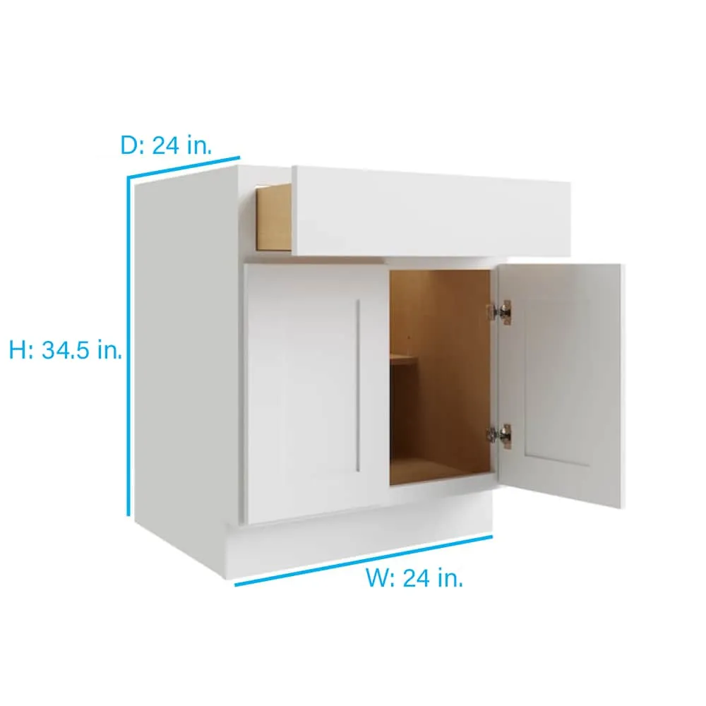 RELIABILT Parkstone 24-in W x 34.5-in H x 24-in D White 1-Drawer Base Fully Assembled Plywood Cabinet (Flat Panel Shaker Style), photo 2 of 2