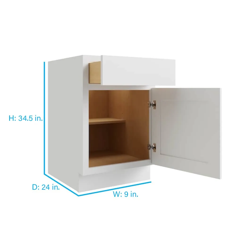 RELIABILT Parkstone 9-in W x 34.5-in H x 24-in D White 1-Drawer Base Fully Assembled Plywood Cabinet (Flat Panel Shaker Style), photo 2 of 9