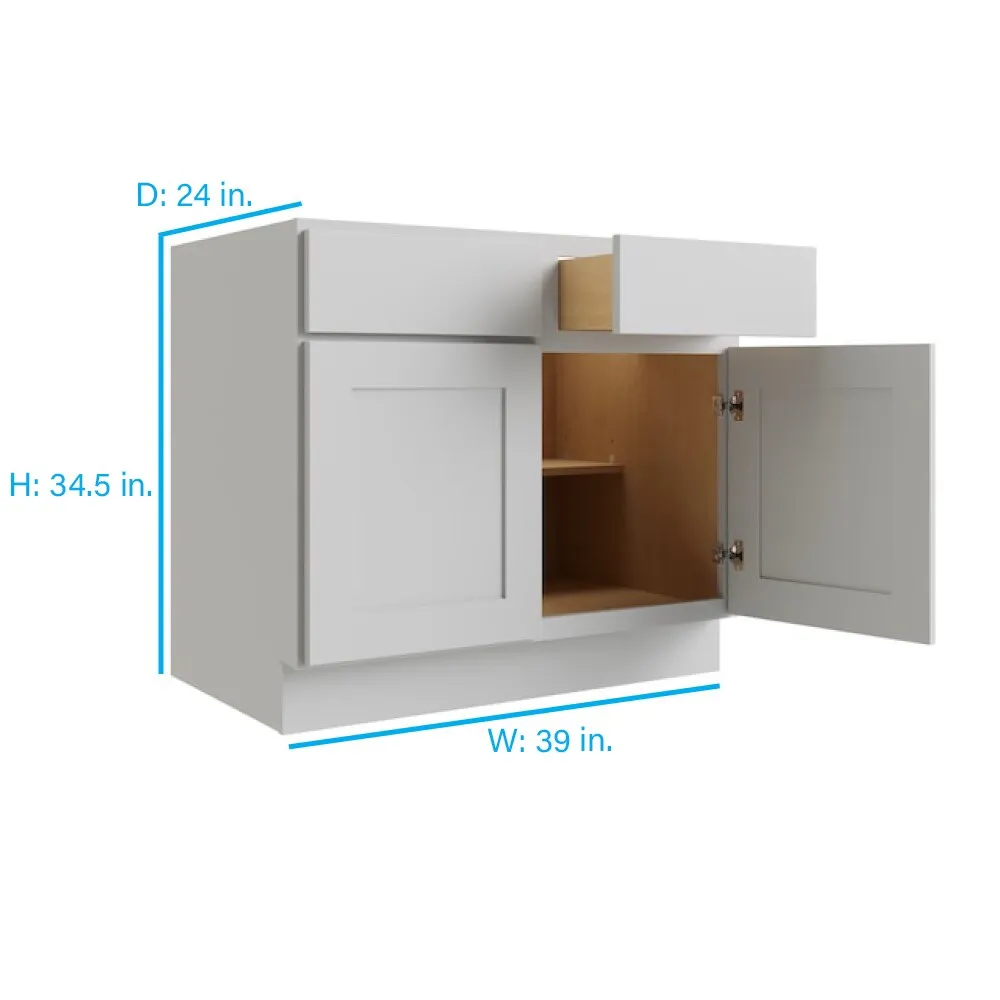 RELIABILT Parkstone 39-in W x 34.5-in H x 24-in D Grey 2-Drawers Base Fully Assembled Plywood Cabinet (Flat Panel Shaker Style), photo 2 of 9