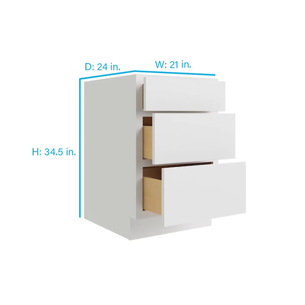 RELIABILT Parkstone 21-in W x 34.5-in H x 24-in D White 3-Drawer Base Fully Assembled Plywood Cabinet (Flat Panel Style), photo 2 of 9