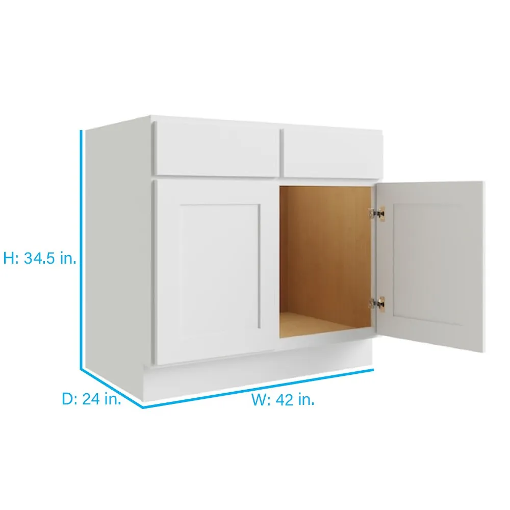 RELIABILT Parkstone 42-in W x 34.5-in H x 24-in D White Sink Base Fully Assembled Plywood Cabinet (Flat Panel Shaker Style), photo 2 of 9