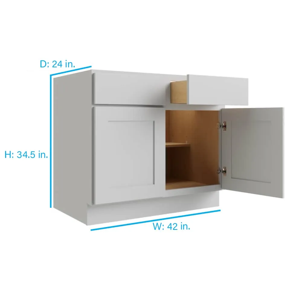 RELIABILT Parkstone 42-in W x 34.5-in H x 24-in D Grey 2-Drawers Base Fully Assembled Plywood Cabinet (Flat Panel Shaker Style), photo 2 of 9