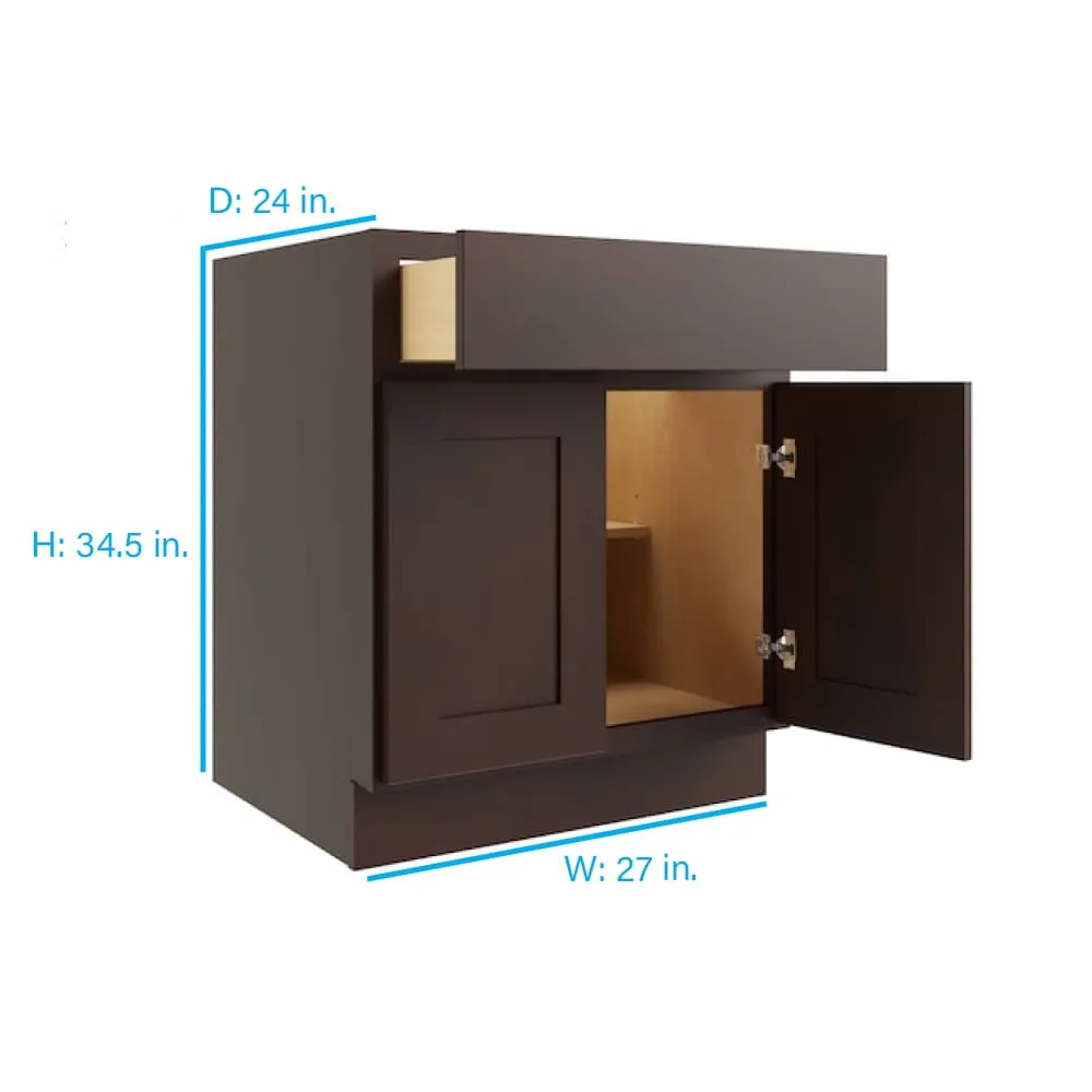 RELIABILT Parkstone 27-in W x 34.5-in H x 24-in D Espresso 1-Drawer Base Fully Assembled Plywood Cabinet (Flat Panel Shaker Style), photo 2 of 2