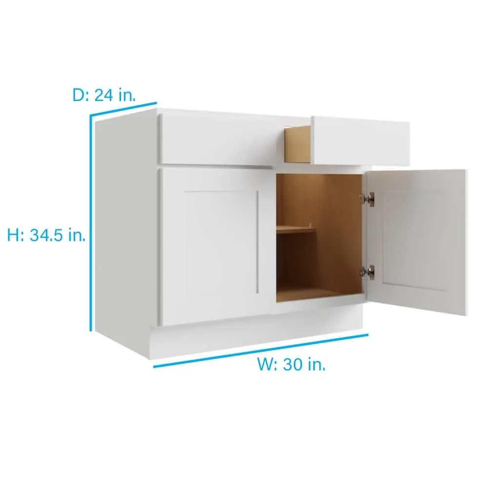 RELIABILT Parkstone 30-in W x 34.5-in H x 24-in D White 2-Drawers Base Fully Assembled Plywood Cabinet (Flat Panel Shaker Style), photo 2 of 2