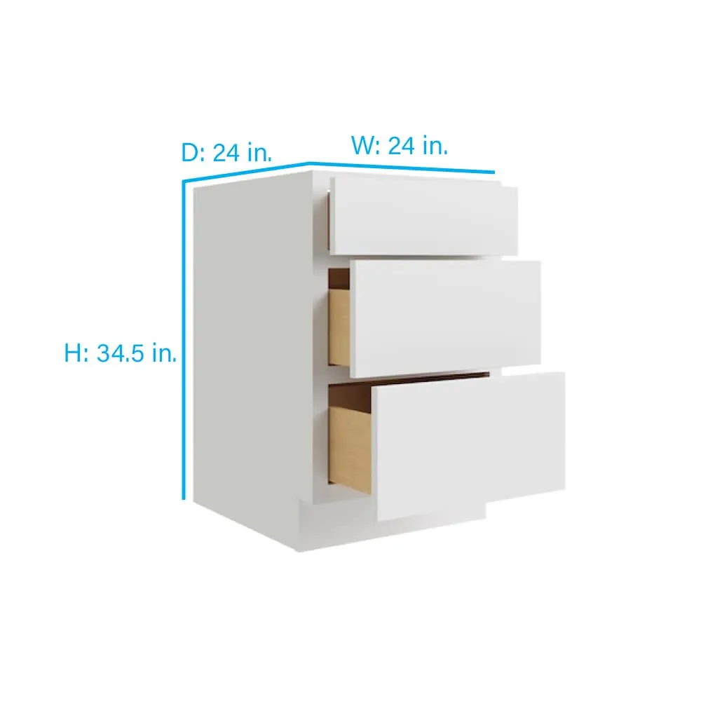 RELIABILT Parkstone 24-in W x 34.5-in H x 24-in D White 3-Drawer Base Fully Assembled Plywood Cabinet (Flat Panel Style), photo 2 of 2