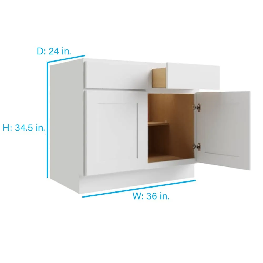 RELIABILT Parkstone 36-in W x 34.5-in H x 24-in D White 2-Drawers Base Fully Assembled Plywood Cabinet (Flat Panel Shaker Style), photo 2 of 2