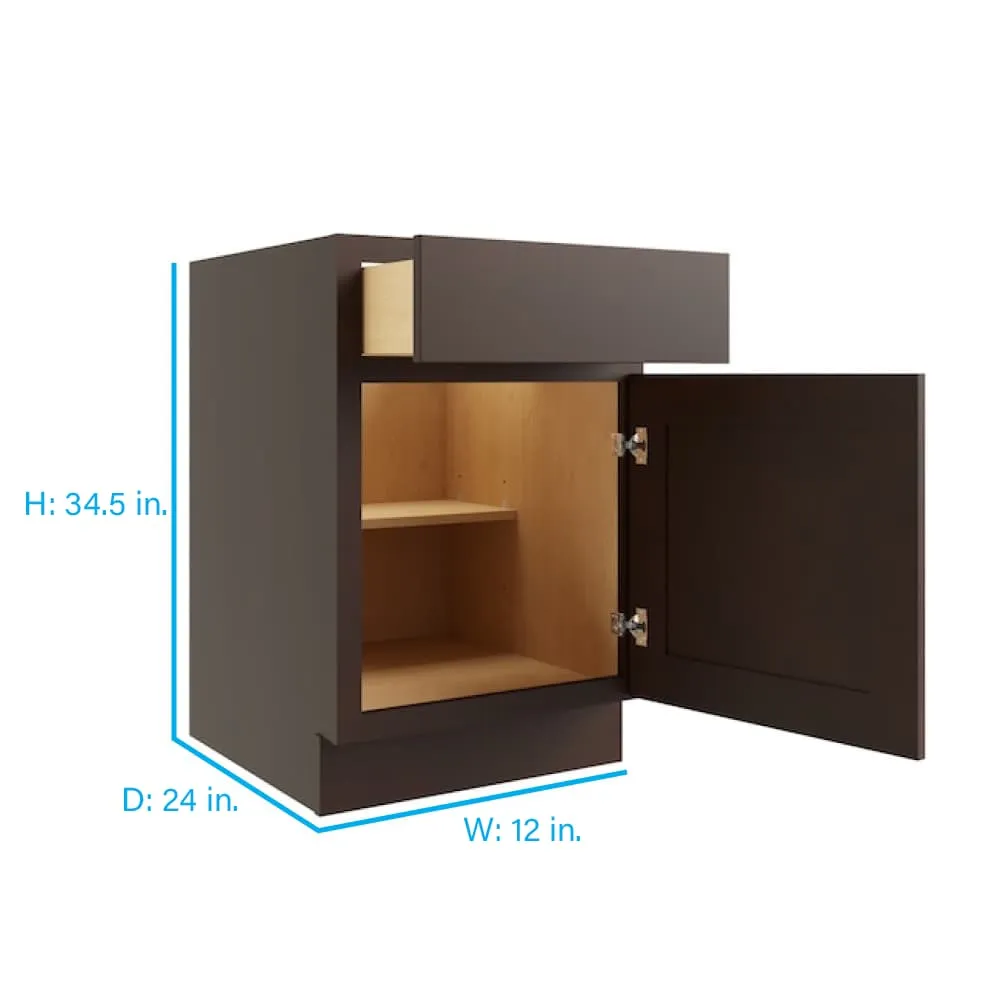 RELIABILT Parkstone 12-in W x 34.5-in H x 24-in D Espresso 1-Drawer Base Fully Assembled Plywood Cabinet (Flat Panel Shaker Style), photo 2 of 7
