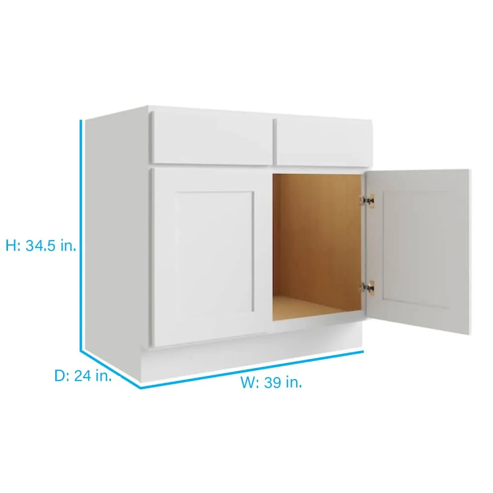 RELIABILT Parkstone 39-in W x 34.5-in H x 24-in D White Sink Base Fully Assembled Plywood Cabinet (Flat Panel Shaker Style), photo 2 of 2