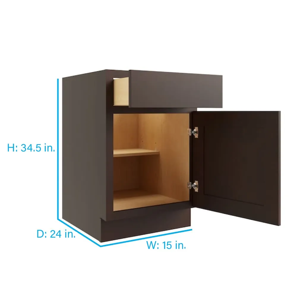 RELIABILT Parkstone 15-in W x 34.5-in H x 24-in D Espresso 1-Drawer Base Fully Assembled Plywood Cabinet (Flat Panel Shaker Style), photo 2 of 2