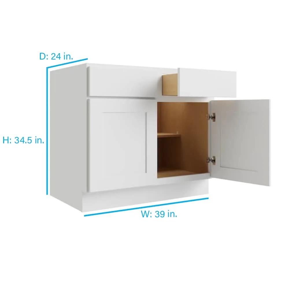 RELIABILT Parkstone 39-in W x 34.5-in H x 24-in D White 2-Drawers Base Fully Assembled Plywood Cabinet (Flat Panel Shaker Style), photo 2 of 2