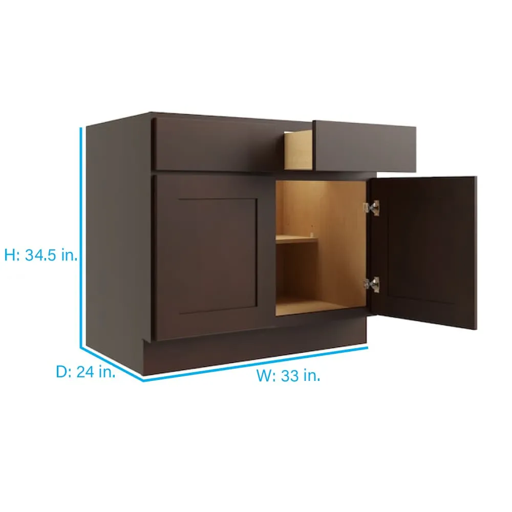 RELIABILT Parkstone 33-in W x 34.5-in H x 24-in D Espresso 2-Drawers Base Fully Assembled Plywood Cabinet (Flat Panel Shaker Style), photo 2 of 2
