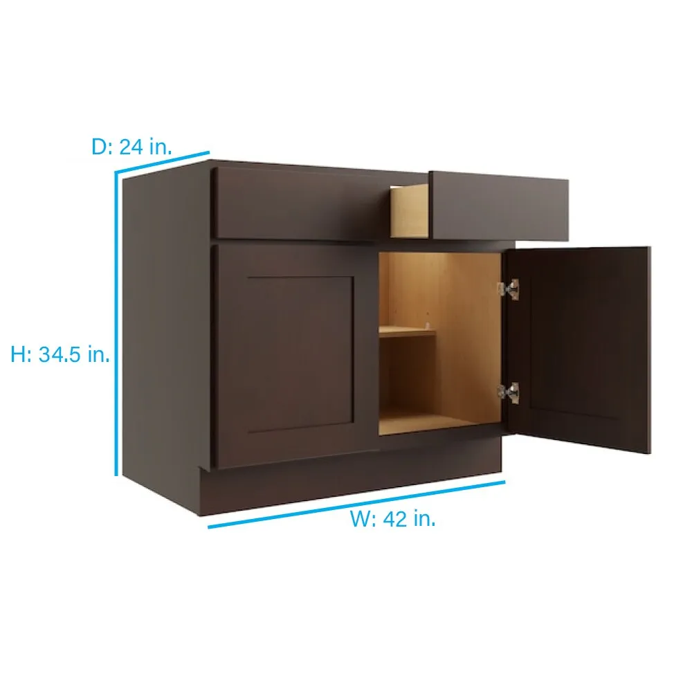 RELIABILT Parkstone 42-in W x 34.5-in H x 24-in D Espresso 2-Drawers Base Fully Assembled Plywood Cabinet (Flat Panel Shaker Style), photo 2 of 7