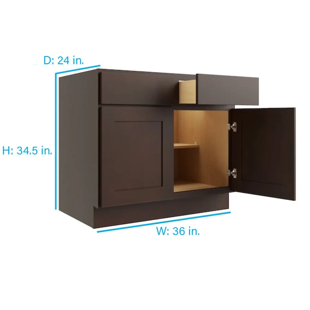 RELIABILT Parkstone 36-in W x 34.5-in H x 24-in D Espresso 2-Drawers Base Fully Assembled Plywood Cabinet (Flat Panel Shaker Style), photo 2 of 7
