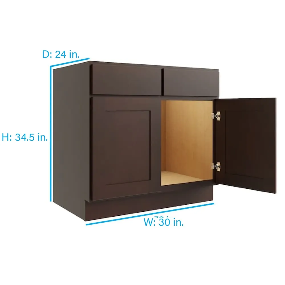 RELIABILT Parkstone 30-in W x 34.5-in H x 24-in D Espresso Sink Base Fully Assembled Plywood Cabinet (Flat Panel Shaker Style), photo 2 of 7