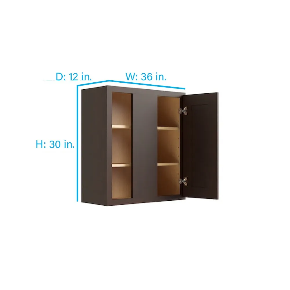 RELIABILT Parkstone 36-in W x 30-in H x 12-in D Espresso Blind Wall Fully Assembled Plywood Cabinet (Shaker Door Style), photo 2 of 2
