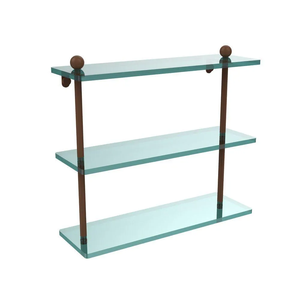 Allied Brass 16 in. L x 15 in. H x 5 in. W 3-Tier Clear Glass Bathroom Shelf in Satin Nickel, photo 12 of 13