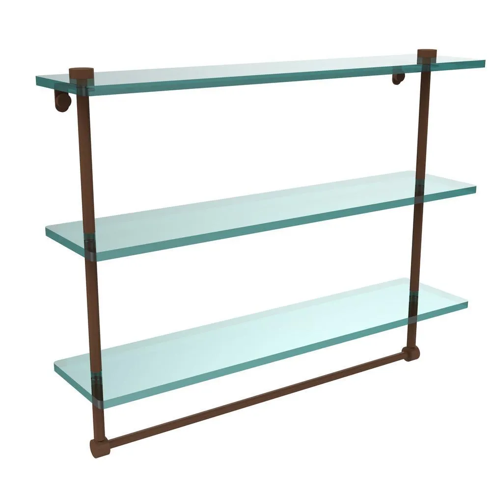 Allied Brass 22 in. L x 18 in. H x 5 in. W 3-Tier Clear Glass Bathroom Shelf with Towel Bar in Satin Chrome, photo 14 of 16
