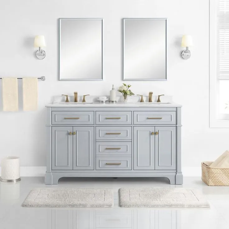 Melpark 60 in. W x 22 in. D Bath Vanity in Dove Grey with a Cultured Marble Vanity Top in White with White Sink, photo 5 of 11
