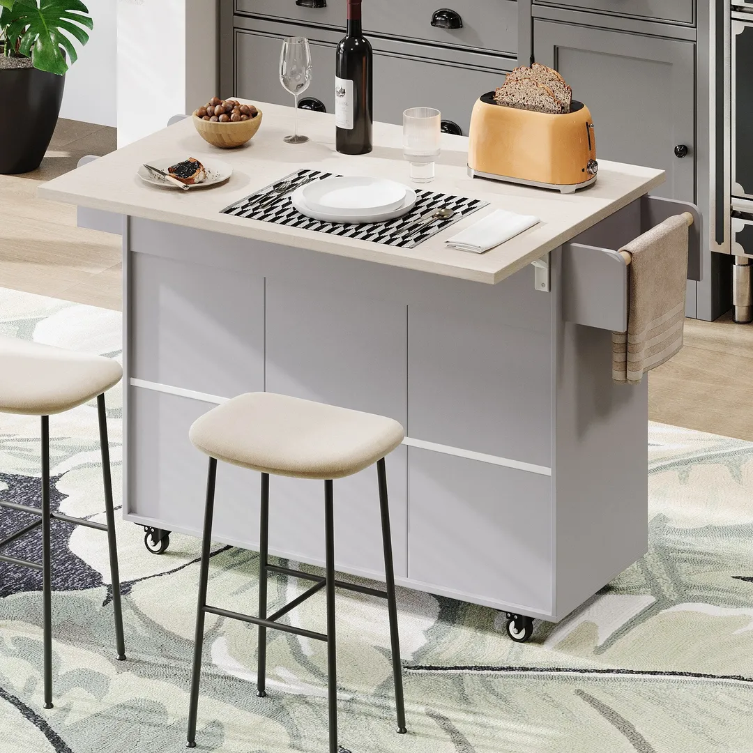 SINOFURN Gray Mdf Base with Mdf Wood Top Rolling Kitchen Cart (20.6-in x 51-in x 35-in), photo 14 of 20