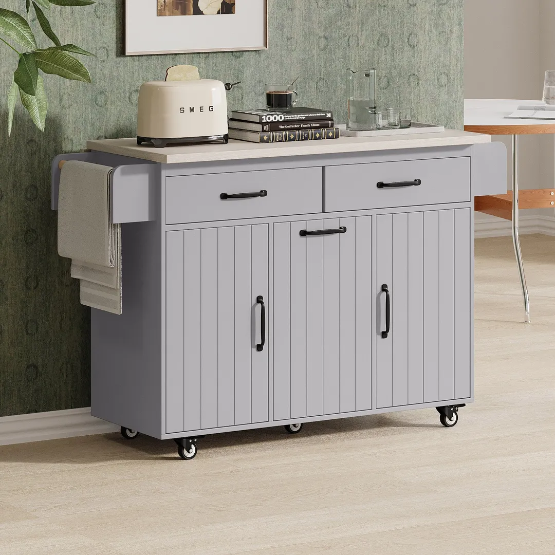 SINOFURN Gray Mdf Base with Mdf Wood Top Rolling Kitchen Cart (20.6-in x 51-in x 35-in), photo 9 of 20