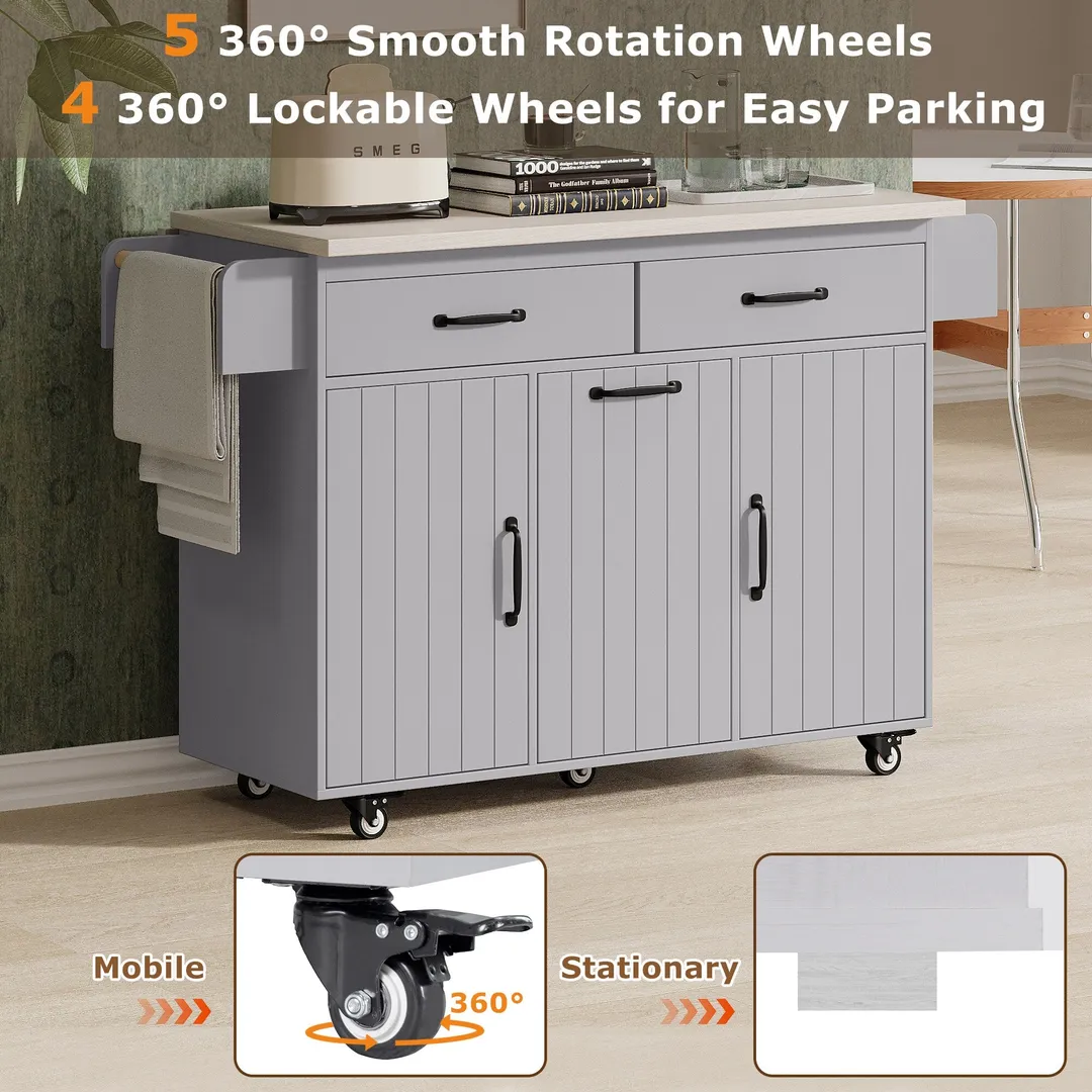 SINOFURN Gray Mdf Base with Mdf Wood Top Rolling Kitchen Cart (20.6-in x 51-in x 35-in), photo 2 of 20