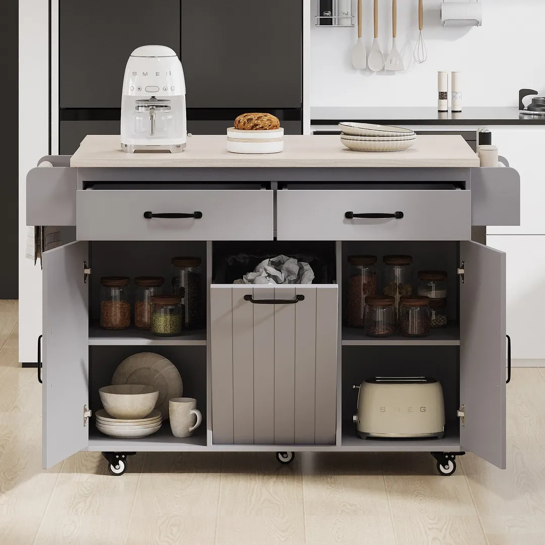 SINOFURN Gray Mdf Base with Mdf Wood Top Rolling Kitchen Cart (20.6-in x 51-in x 35-in), photo 17 of 20