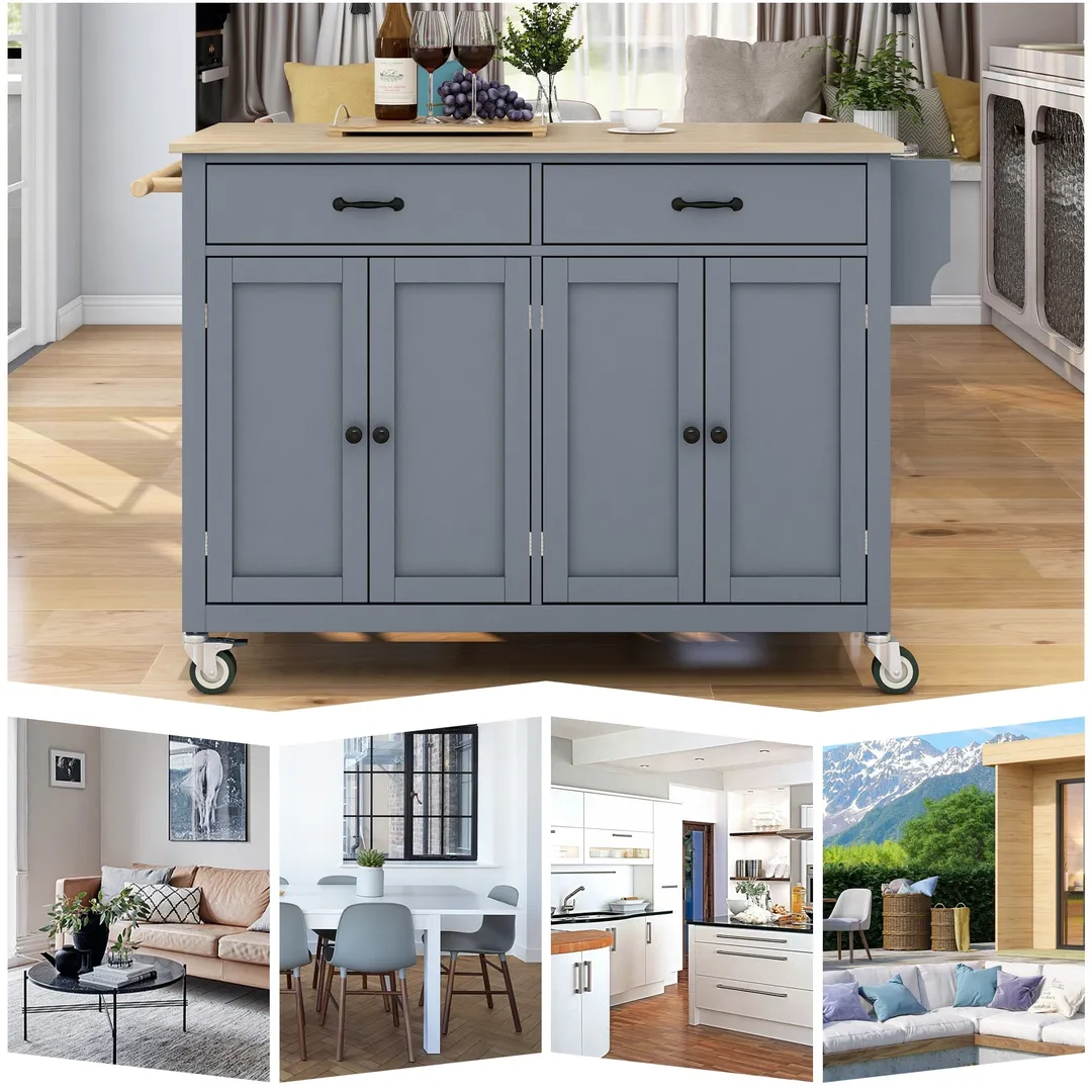 SINOFURN Gray Mdf Base with Wood Top Rolling Kitchen Cart (18.5-in x 54.33-in x 36.22-in), photo 14 of 20