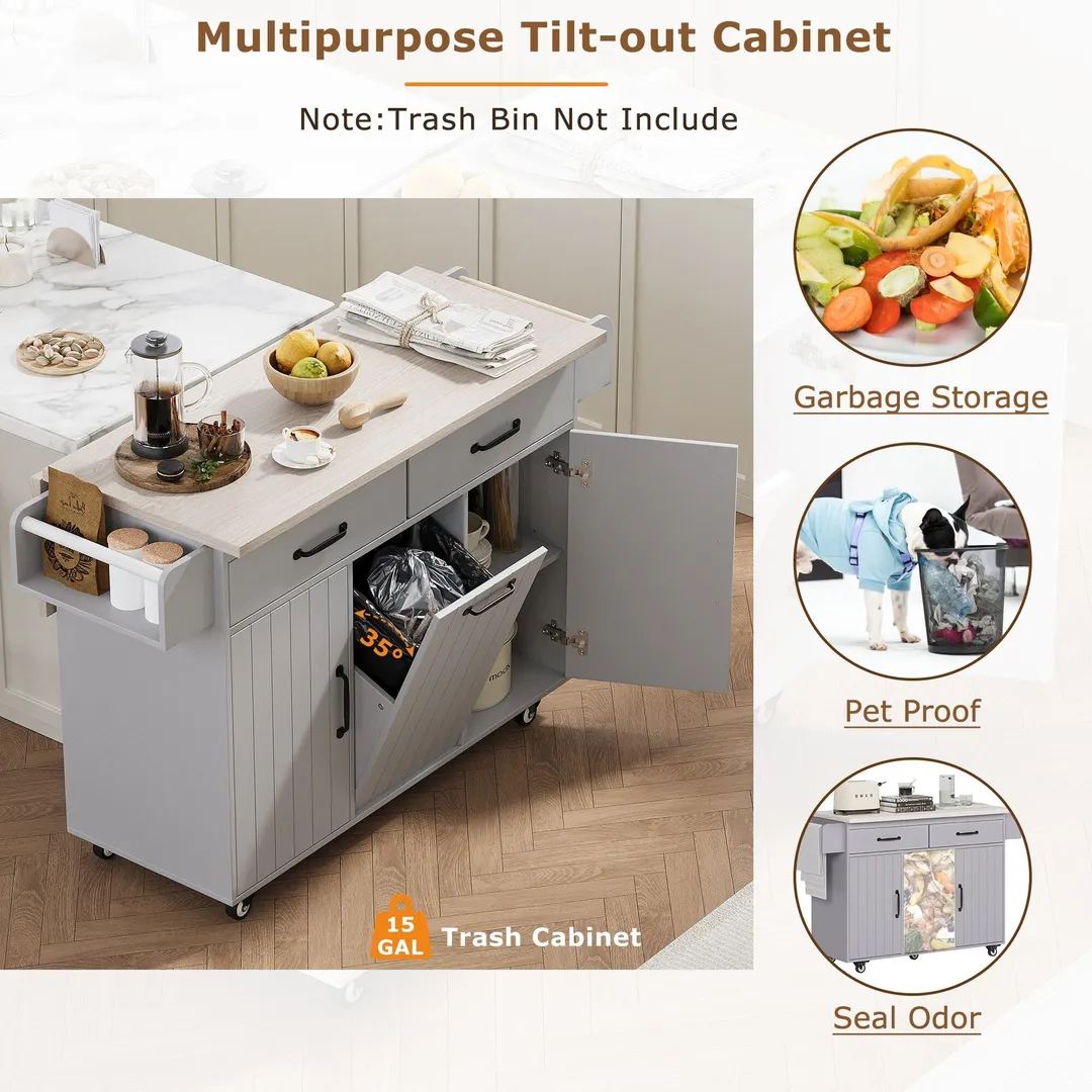 SINOFURN Gray Mdf Base with Mdf Wood Top Rolling Kitchen Cart (20.6-in x 51-in x 35-in), photo 15 of 20