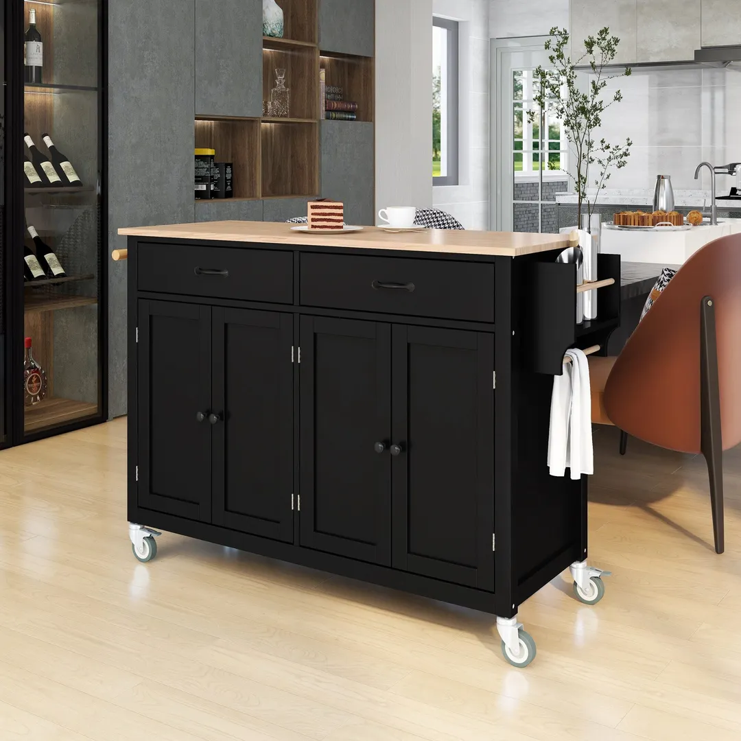 SINOFURN Black Mdf Base with Wood Top Rolling Kitchen Cart (18.5-in x 54.33-in x 36.22-in), photo 18 of 20
