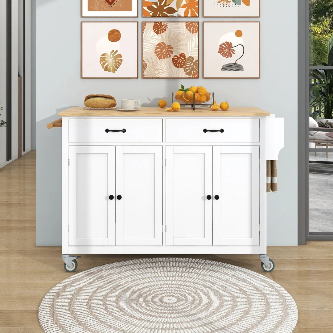 SINOFURN White Mdf Base with Wood Top Rolling Kitchen Cart (18.5-in x 54.33-in x 36.22-in), photo 14 of 20