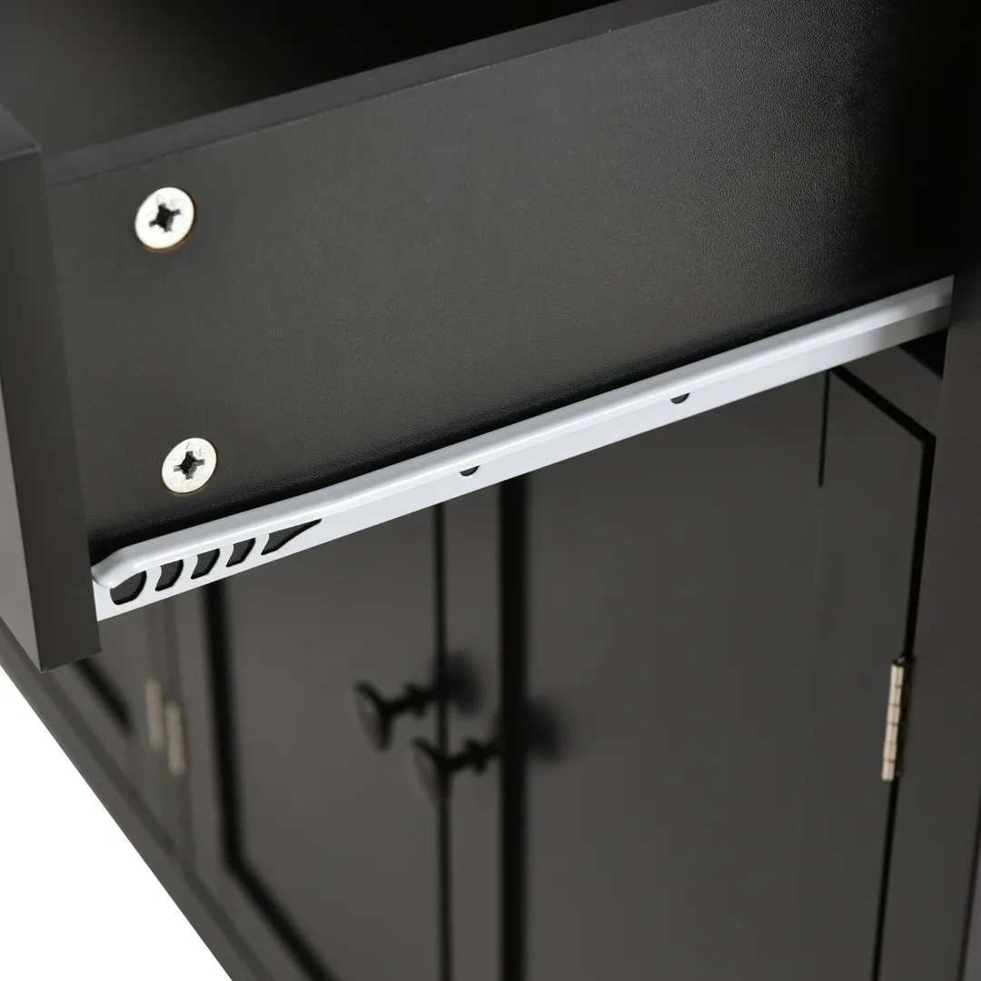 SINOFURN Black Mdf Base with Wood Top Rolling Kitchen Cart (18.5-in x 54.33-in x 36.22-in), photo 17 of 20