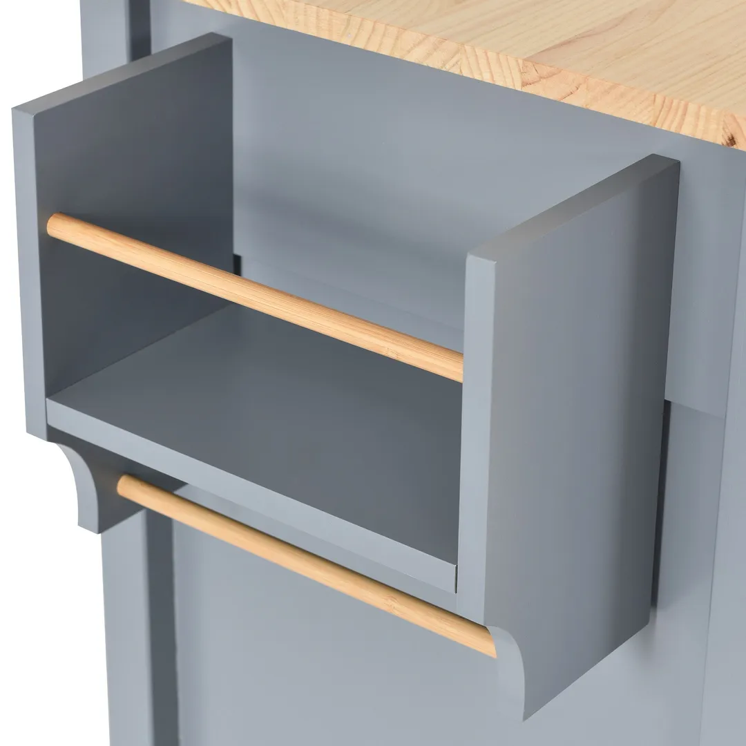 SINOFURN Gray Mdf Base with Wood Top Rolling Kitchen Cart (18.5-in x 54.33-in x 36.22-in), photo 5 of 20