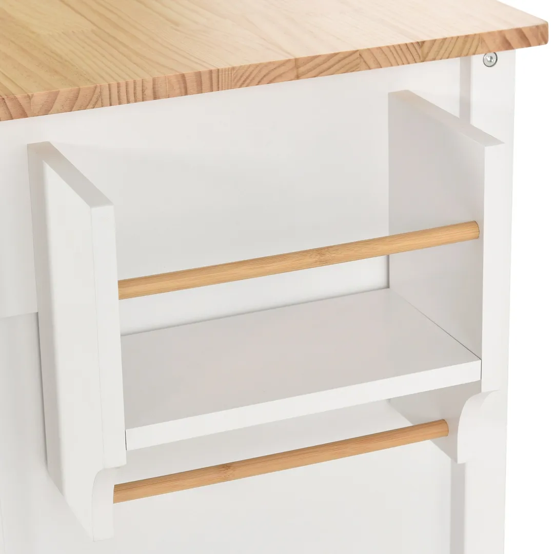 SINOFURN White Mdf Base with Wood Top Rolling Kitchen Cart (18.5-in x 54.33-in x 36.22-in), photo 12 of 20